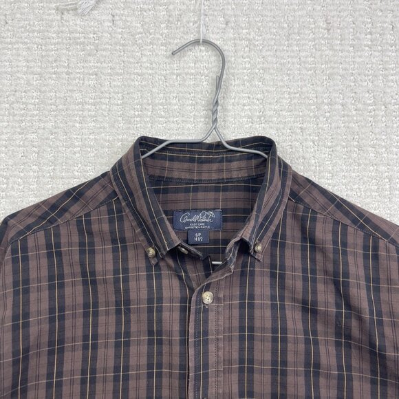 Arnold Palmer Easy Care Mens Sz S Button Up Dress Shirt Brown Plaid Long Sleeve - Picture 2 of 11